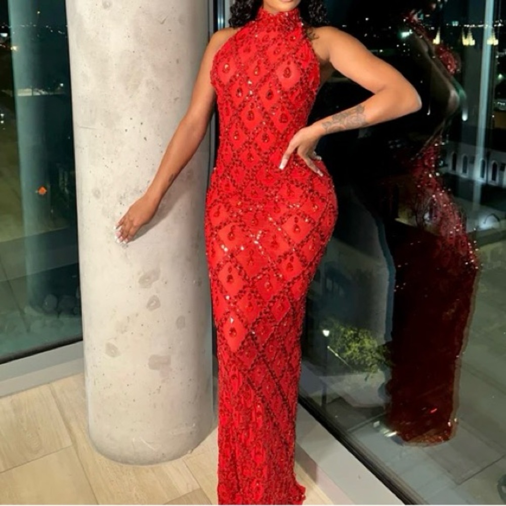 Glamorous Red Lace Maxi Dress
